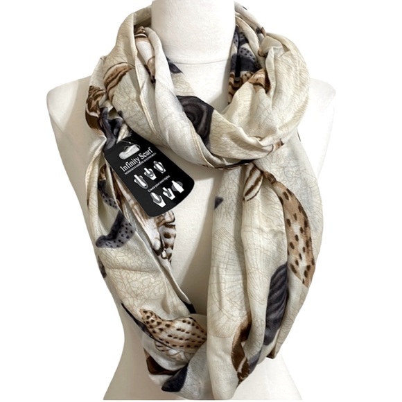 Do everything in love Accessories - New Seashell Print Infinity Scarf Tan with Gray, Brown Shades Minimalist Coastal